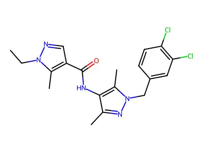 N-[1-[(3,4-dichlorophenyl)methyl]-3,5-dimethylpyrazol-4-yl]-1-ethyl-5-methylpyrazole-4-carboxamide structure
