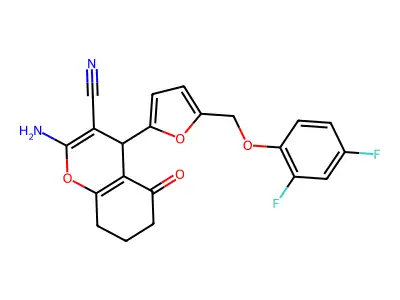 2-amino-4-[5-[(2,4-difluorophenoxy)methyl]furan-2-yl]-5-oxo-4,6,7,8-tetrahydrochromene-3-carbonitrile structure
