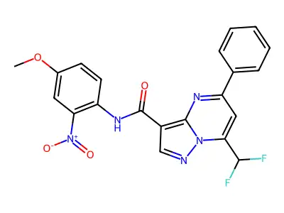 7-(difluoromethyl)-N-(4-methoxy-2-nitrophenyl)-5-phenylpyrazolo[1,5-a]pyrimidine-3-carboxamide structure