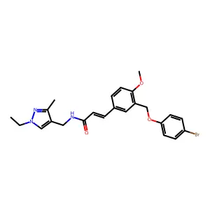 (E)-3-[3-[(4-bromophenoxy)methyl]-4-methoxyphenyl]-N-[(1-ethyl-3-methylpyrazol-4-yl)methyl]prop-2-enamide structure