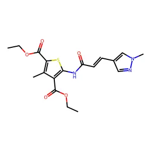 diethyl 3-methyl-5-{[3-(1-methyl-1H-pyrazol-4-yl)acryloyl]amino}-2,4-thiophenedicarboxylate structure