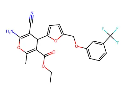 ethyl 6-amino-5-cyano-2-methyl-4-(5-{[3-(trifluoromethyl)phenoxy]methyl}-2-furyl)-4H-pyran-3-carboxylate structure