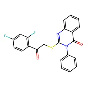 2-[2-(2,4-Difluorophenyl)-2-oxoethyl]sulfanyl-3-phenylquinazolin-4-one structure
