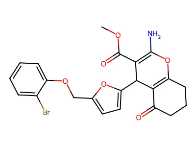 methyl 2-amino-4-{5-[(2-bromophenoxy)methyl]-2-furyl}-5-oxo-5,6,7,8-tetrahydro-4H-chromene-3-carboxylate structure