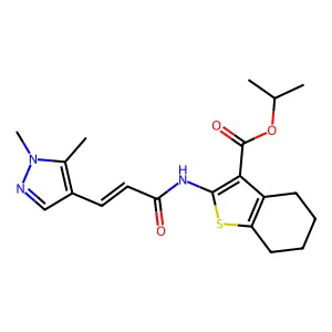 isopropyl 2-{[3-(1,5-dimethyl-1H-pyrazol-4-yl)acryloyl]amino}-4,5,6,7-tetrahydro-1-benzothiophene-3-carboxylate structure