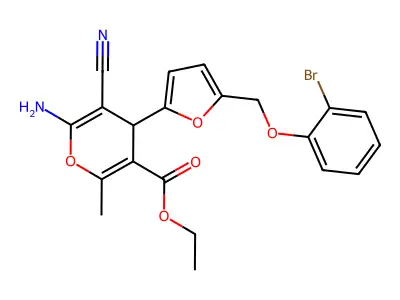 ethyl 6-amino-4-[5-[(2-bromophenoxy)methyl]furan-2-yl]-5-cyano-2-methyl-4H-pyran-3-carboxylate structure