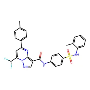 7-(difluoromethyl)-5-(4-methylphenyl)-N-[4-(2-toluidinosulfonyl)phenyl]pyrazolo[1,5-a]pyrimidine-3-carboxamide structure