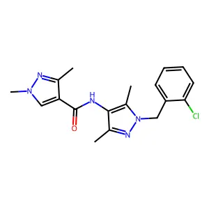 N-[1-(2-chlorobenzyl)-3,5-dimethyl-1H-pyrazol-4-yl]-1,3-dimethyl-1H-pyrazole-4-carboxamide structure