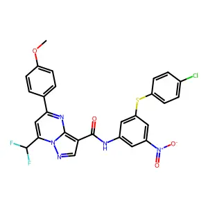 N-{3-[(4-chlorophenyl)sulfanyl]-5-nitrophenyl}-7-(difluoromethyl)-5-(4-methoxyphenyl)pyrazolo[1,5-a]pyrimidine-3-carboxamide structure