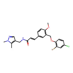 (E)-3-[3-[(2-bromo-4-chlorophenoxy)methyl]-4-methoxyphenyl]-N-[(1,5-dimethylpyrazol-4-yl)methyl]prop-2-enamide structure