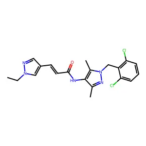 (E)-N-[1-[(2,6-dichlorophenyl)methyl]-3,5-dimethylpyrazol-4-yl]-3-(1-ethylpyrazol-4-yl)prop-2-enamide structure
