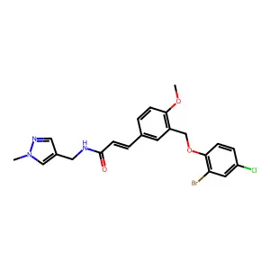 (E)-3-[3-[(2-bromo-4-chlorophenoxy)methyl]-4-methoxyphenyl]-N-[(1-methylpyrazol-4-yl)methyl]prop-2-enamide structure