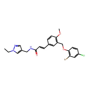 (E)-3-[3-[(2-bromo-4-chlorophenoxy)methyl]-4-methoxyphenyl]-N-[(1-ethylpyrazol-4-yl)methyl]prop-2-enamide structure