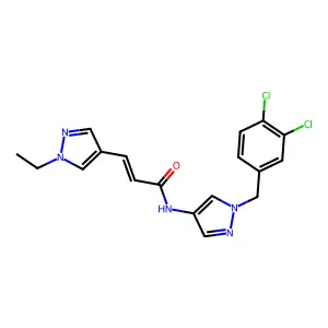 (E)-N-[1-[(3,4-dichlorophenyl)methyl]pyrazol-4-yl]-3-(1-ethylpyrazol-4-yl)prop-2-enamide structure