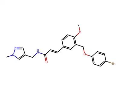 (E)-3-[3-[(4-bromophenoxy)methyl]-4-methoxyphenyl]-N-[(1-methylpyrazol-4-yl)methyl]prop-2-enamide structure