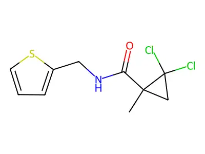 2,2-dichloro-1-methyl-N-(thiophen-2-ylmethyl)cyclopropane-1-carboxamide structure
