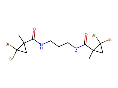 N,N'-propane-1,3-diylbis(2,2-dibromo-1-methylcyclopropanecarboxamide) structure
