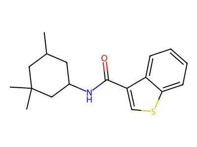 N-(3,3,5-trimethylcyclohexyl)-1-benzothiophene-3-carboxamide structure