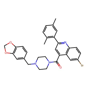 [4-(1,3-benzodioxol-5-ylmethyl)piperazin-1-yl]-[6-bromo-2-(2,5-dimethylphenyl)quinolin-4-yl]methanone structure