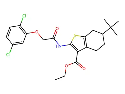 ethyl 6-tert-butyl-2-{[(2,5-dichlorophenoxy)acetyl]amino}-4,5,6,7-tetrahydro-1-benzothiophene-3-carboxylate structure