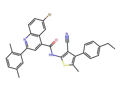 6-bromo-N-[3-cyano-4-(4-ethylphenyl)-5-methylthiophen-2-yl]-2-(2,5-dimethylphenyl)quinoline-4-carboxamide structure