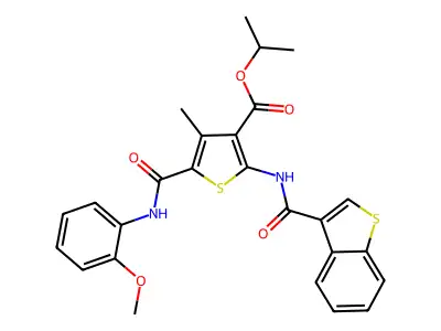 isopropyl 2-[(1-benzothien-3-ylcarbonyl)amino]-5-[(2-methoxyanilino)carbonyl]-4-methyl-3-thiophenecarboxylate structure
