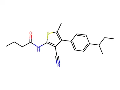 N-[4-(4-sec-butylphenyl)-3-cyano-5-methyl-2-thienyl]butanamide structure
