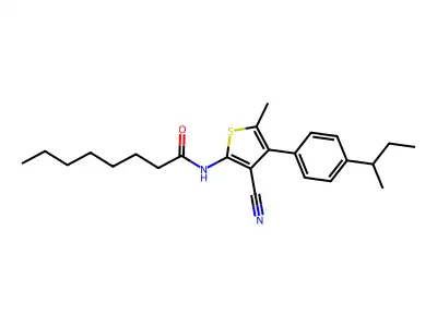 N-[4-(4-butan-2-ylphenyl)-3-cyano-5-methylthiophen-2-yl]octanamide structure