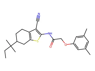 N-[3-cyano-6-(2-methylbutan-2-yl)-4,5,6,7-tetrahydro-1-benzothiophen-2-yl]-2-(3,5-dimethylphenoxy)acetamide structure