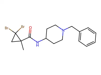 N-(1-benzyl-4-piperidinyl)-2,2-dibromo-1-methylcyclopropanecarboxamide structure