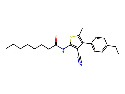 N-[3-cyano-4-(4-ethylphenyl)-5-methylthiophen-2-yl]octanamide structure