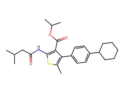 isopropyl 4-(4-cyclohexylphenyl)-5-methyl-2-[(3-methylbutanoyl)amino]-3-thiophenecarboxylate structure