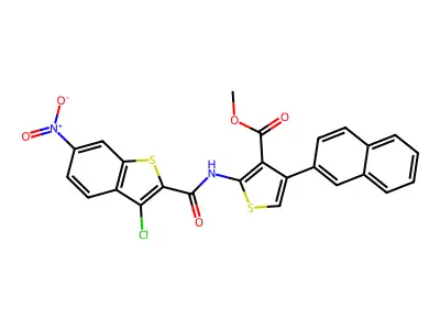 methyl 2-[({3-chloro-6-nitro-1-benzothien-2-yl}carbonyl)amino]-4-(2-naphthyl)-3-thiophenecarboxylate structure