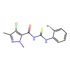 N-(2-bromophenyl)-N'-[(4-chloro-1,3-dimethyl-1H-pyrazol-5-yl)carbonyl]thiourea structure