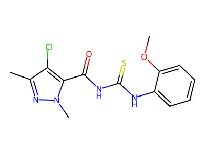 4-chloro-N-[(2-methoxyphenyl)carbamothioyl]-2,5-dimethylpyrazole-3-carboxamide structure