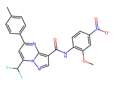 7-(difluoromethyl)-N-(2-methoxy-4-nitrophenyl)-5-(4-methylphenyl)pyrazolo[1,5-a]pyrimidine-3-carboxamide structure