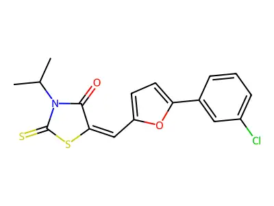 (5E)-5-[[5-(3-chlorophenyl)furan-2-yl]methylidene]-3-propan-2-yl-2-sulfanylidene-1,3-thiazolidin-4-one structure