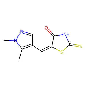 (E)-5-((1,5-dimethyl-1H-pyrazol-4-yl)methylene)-2-thioxothiazolidin-4-one structure