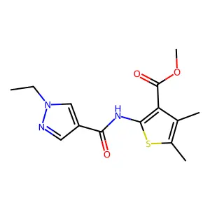 methyl 2-{[(1-ethyl-1H-pyrazol-4-yl)carbonyl]amino}-4,5-dimethyl-3-thiophenecarboxylate structure