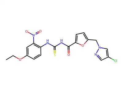 5-[(4-chloropyrazol-1-yl)methyl]-N-[(4-ethoxy-2-nitrophenyl)carbamothioyl]furan-2-carboxamide structure