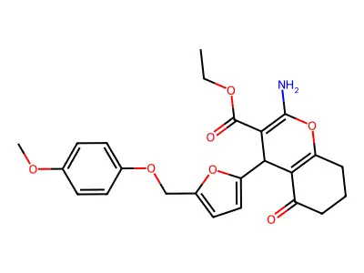ethyl 2-amino-4-{5-[(4-methoxyphenoxy)methyl]-2-furyl}-5-oxo-5,6,7,8-tetrahydro-4H-chromene-3-carboxylate structure