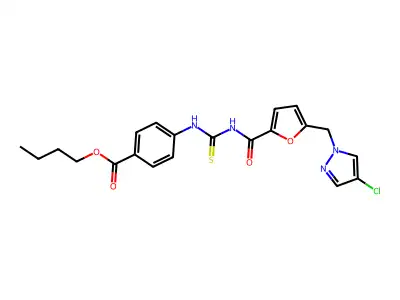 butyl 4-[[5-[(4-chloropyrazol-1-yl)methyl]furan-2-carbonyl]carbamothioylamino]benzoate structure