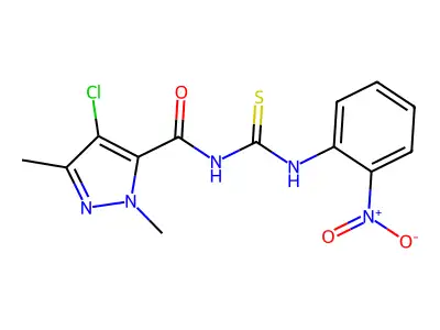 4-chloro-2,5-dimethyl-N-[(2-nitrophenyl)carbamothioyl]pyrazole-3-carboxamide structure