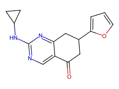 2-(cyclopropylamino)-7-(2-furyl)-7,8-dihydro-5(6H)-quinazolinone structure