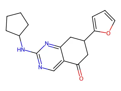 2-(cyclopentylamino)-7-(furan-2-yl)-7,8-dihydroquinazolin-5(6H)-one structure
