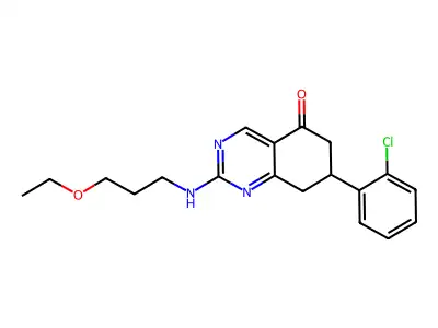 7-(2-chlorophenyl)-2-[(3-ethoxypropyl)amino]-7,8-dihydroquinazolin-5(6H)-one structure