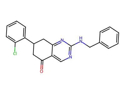 2-(benzylamino)-7-(2-chlorophenyl)-7,8-dihydroquinazolin-5(6H)-one structure
