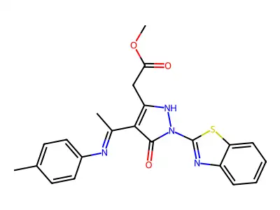 methyl (1-(1,3-benzothiazol-2-yl)-4-{1-[(4-methylphenyl)amino]ethylidene}-5-oxo-4,5-dihydro-1H-pyrazol-3-yl)acetate structure