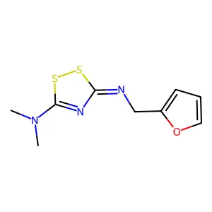 5-(2-furanylmethylimino)-N,N-dimethyl-1,2,4-dithiazol-3-amine;hydrobromide structure