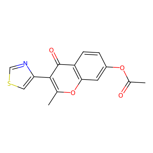2-methyl-4-oxo-3-(thiazol-4-yl)-4H-chromen-7-yl acetate structure
